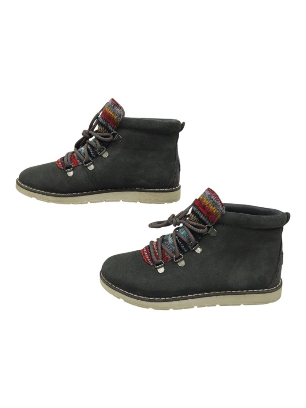 BOBS Skechers Ankle Boot S'Mores Women 6 Gray Suede Hiking Sweater Knit Lace Up